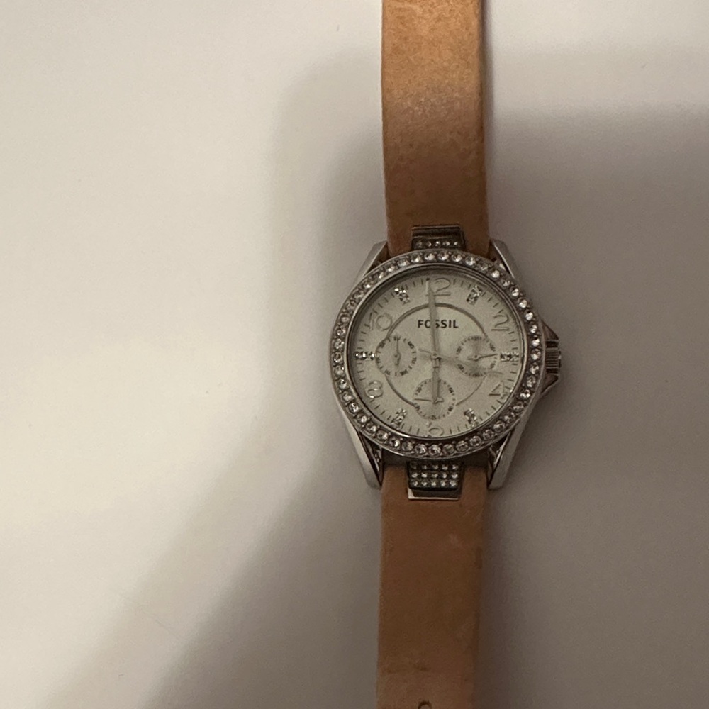 Fossil Silver Dial with Brown Leather Strap